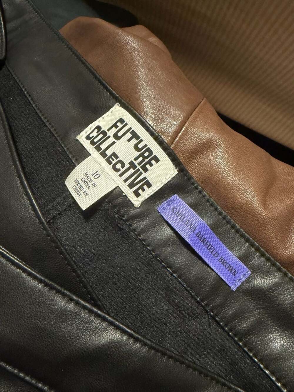 Future Collective Kahlana Barfield Brown Faux Leather Asymmetrical Mini Skirt - Picture 2 of 4